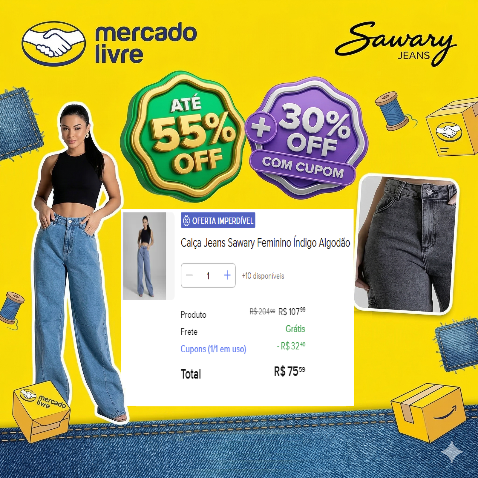 Calças Jeans Sawary com 15% OFF