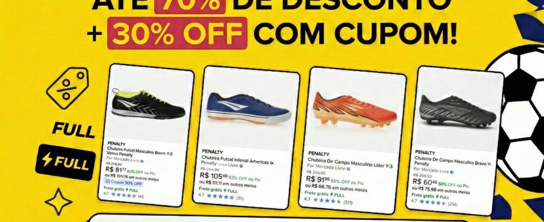 5 a 25% de desconto em chuteiras Penalty com cupom Mercado Livre